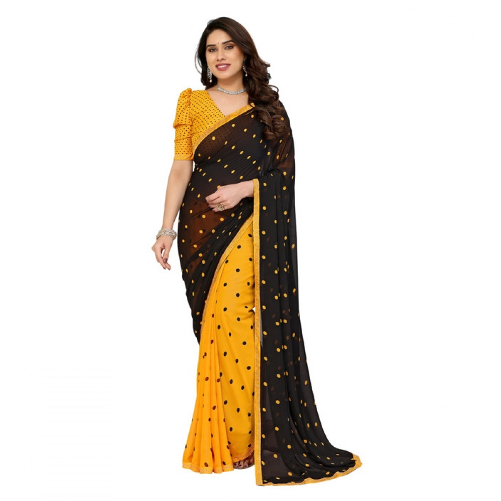 Generic Women's Georgette Printed Saree With Unstitched Blouse 5.5Mtr (Black-Yellow) Generic Women's Georgette Printed Saree With Unstitched Blouse 5.5Mtr (Black-Yellow)