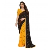 Generic Women's Georgette Printed Saree With Unstitched Blouse 5.5Mtr (Black-Yellow)