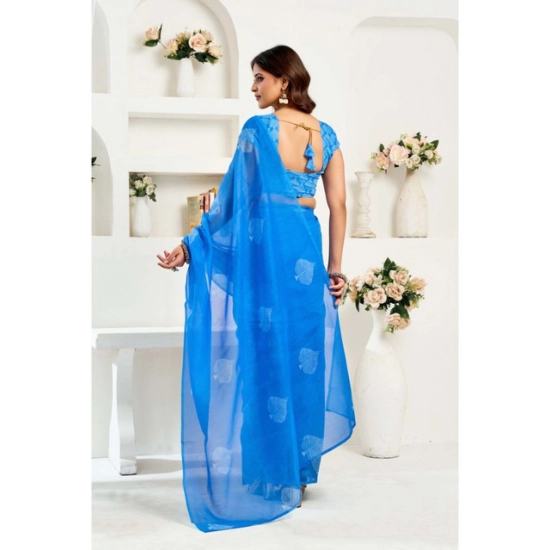 Generic Women's Linen Cotton Printed Ready To Wear Saree With Unstitched Blouse 5.5 Mtr (Royal_Blue)