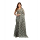 Generic Women's Linen Cotton Printed Ready To Wear With Pocket Saree With Unstitched Blouse 5.5 Mtr (Grey)