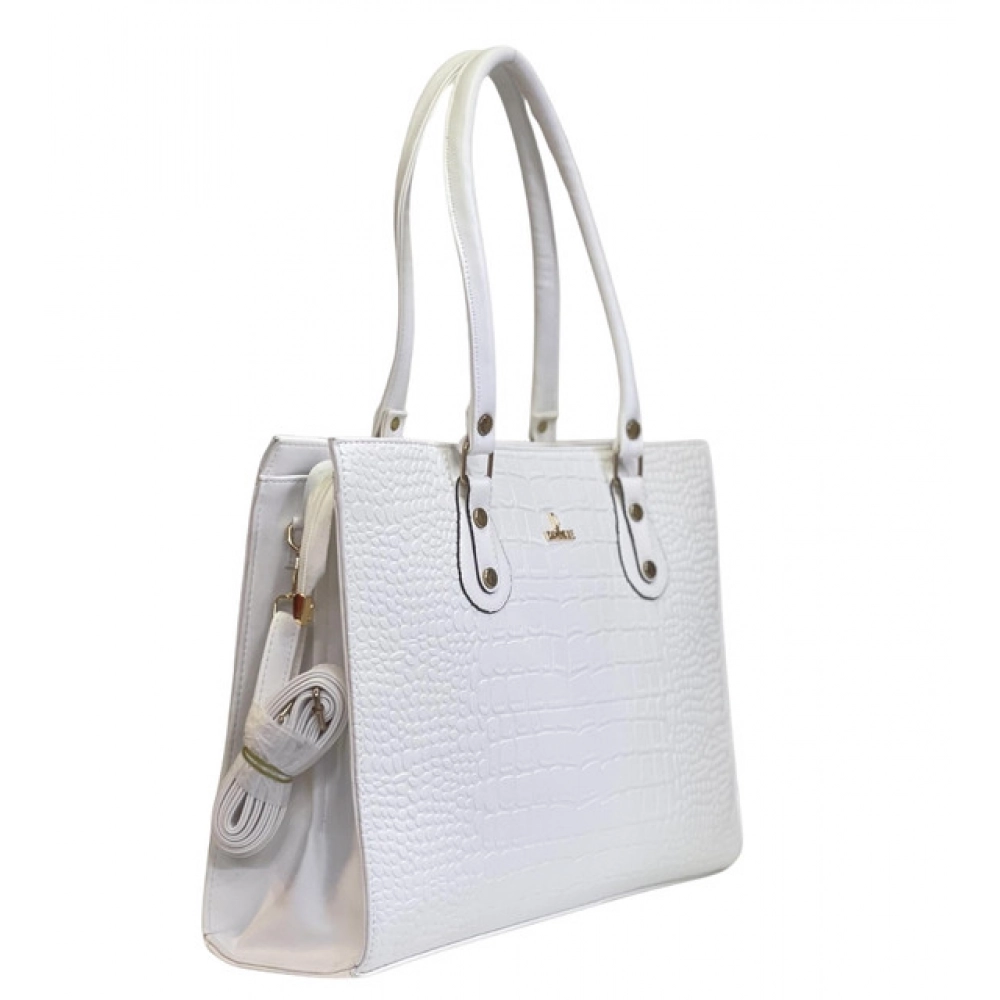 Generic Women's Polyurethane Croco Shoulder Tote Bag (White)