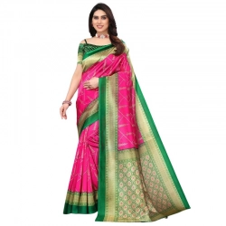 Generic Women's Litchi silk Printed Saree With Unstitched Blouse  5-6 Mtrs (Pink)