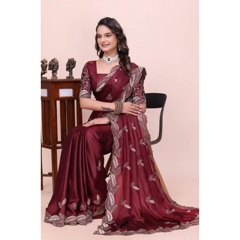 Generic Women's Georgette Embroidered Saree With Unstitched Blouse 5.5Mtr�(Maroon)