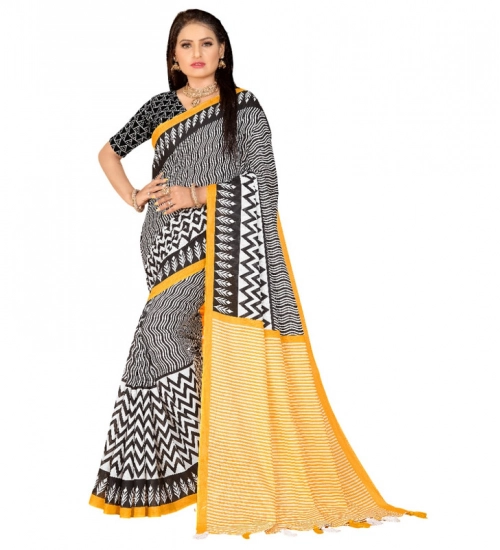 Generic Women's Soft Pure Cotton Printed Saree With Unstitched Blouse 5.5Mtr (Multicolor)