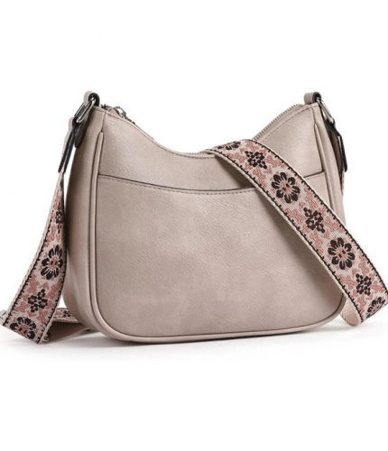 Generic Women's PU Leather Zipper Sling Bag (Beige)