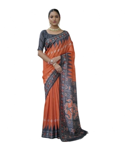 Generic Women's Faux_Tussar Ikat Saree With Unstitched Blouse 5.5Mtr (Orange)