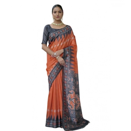 Generic Women's Faux_Tussar Ikat Saree With Unstitched Blouse 5.5Mtr (Orange) Generic Women's Faux_Tussar Ikat Saree With Unstitched Blouse 5.5Mtr (Orange)