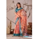 Generic Women's Faux_Linen Printed Saree With Unstitched Blouse 5.5Mtr (Peach)