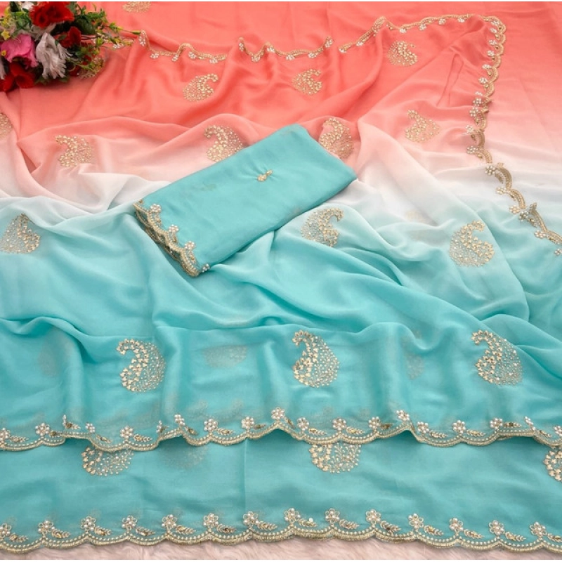 Women's Digital Printed Geogette Saree With Unstitched Blouse (Blue, 5-6 Mtrs) Women's Digital Printed Geogette Saree With Unstitched Blouse (Blue, 5-6 Mtrs)