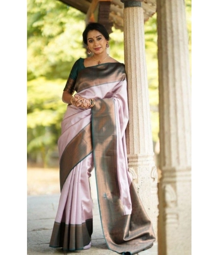 Generic Women's Soft Lichi Silk Printed Saree With Unstitched Blouse 5.5Mtr (Light-Pink)