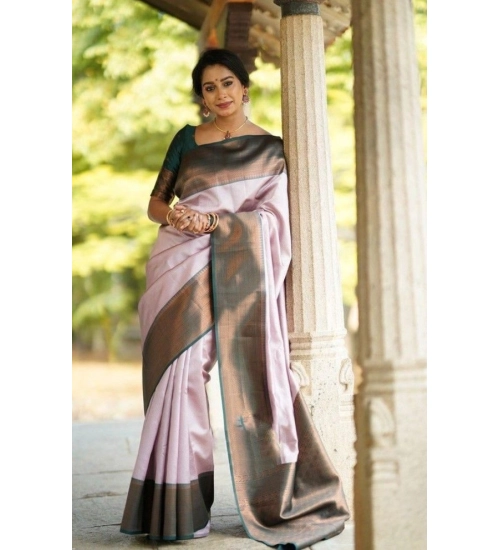Generic Women's Soft Lichi Silk Printed Saree With Unstitched Blouse 5.5Mtr (Light-Pink)