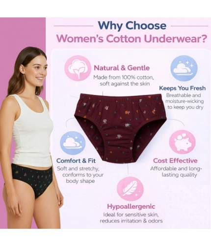 Generic Pack of_6 Women's Cotton Printed Hipster Panty (Multicolor)