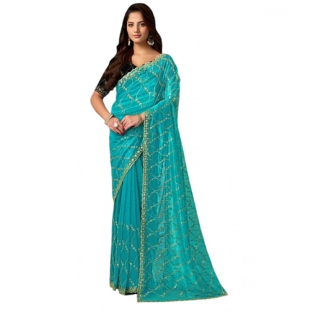 Generic Women's Net Sequence Saree With Unstitched Blouse 5.5Mtr (Turquoise) Generic Women's Net Sequence Saree With Unstitched Blouse 5.5Mtr (Turquoise)