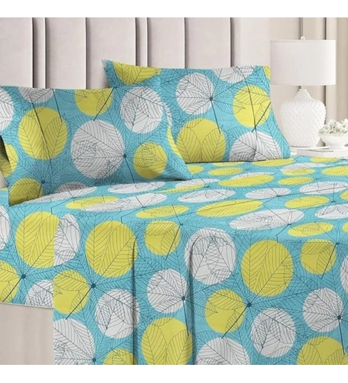 Generic Microfiber Floral Printed Double Bedsheet with 2 Pillow Covers (Green)