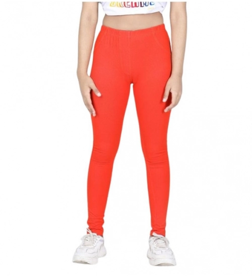 Generic Girl's Cotton Lycra Solid Elasticated Jeggings (Orange) Generic Girl's Cotton Lycra Solid Elasticated Jeggings (Orange)