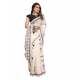 Generic Women's Linen Cotton Printed Saree With Unstitched Blouse 5.5Mtr (Off White)