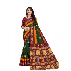 Generic Women's Soft Pure Cotton Printed Saree With Unstitched Blouse 5.5Mtr (Green)