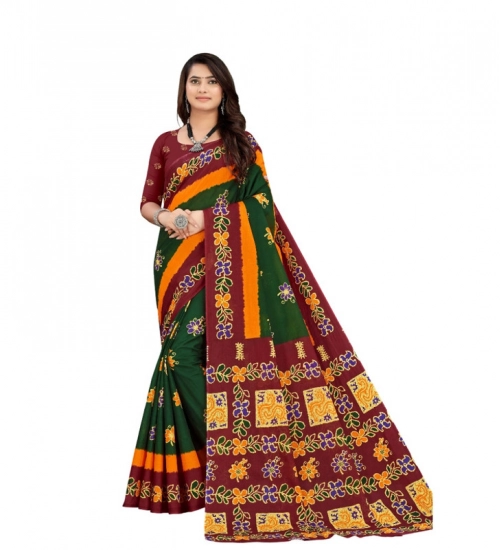 Generic Women's Soft Pure Cotton Printed Saree With Unstitched Blouse 5.5Mtr (Green)