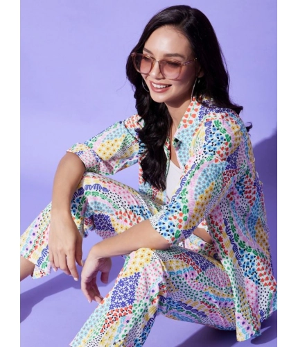 Generic Women's Polyester Floral 3-4th Sleeve Co-Ord Set (Multicolor)