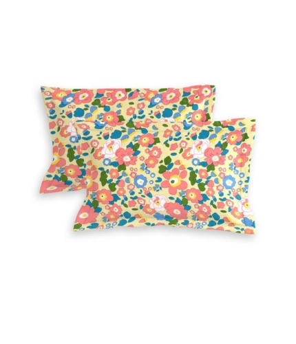 Generic Cotton Blend Floral Printed Double Bedsheet with 2 Pillow Covers (Yellow)