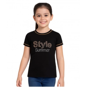 Generic Girl's Cotton Printeded Round Neck T-Shirt (Black)