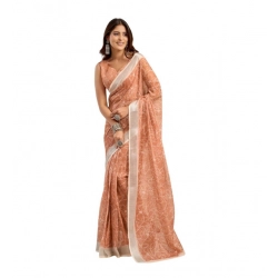 Generic Women's Linen Cotton Printed Ready To Wear Saree With Unstitched Blouse 5.5 Mtr (Peach)