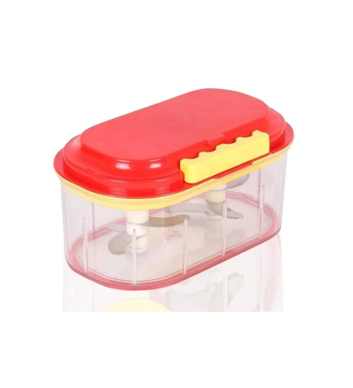 Generic Pack Of 2_Twin Bowl Dual-Blade Hand Chopper | Manual Food Processor for Vegetables And Fruits (Color: Assorted )