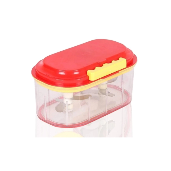 Generic Pack Of 2_Twin Bowl Dual-Blade Hand Chopper | Manual Food Processor for Vegetables And Fruits (Color: Assorted )