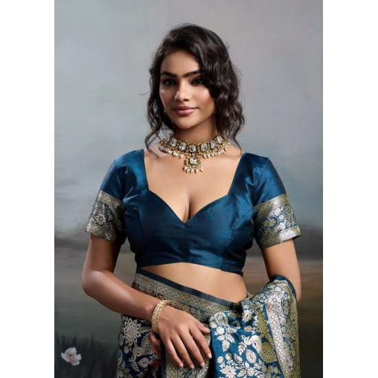 Generic Women's Silk Blend Printed Saree With Unstitched Blouse 5.5Mtr (Navy Blue) Generic Women's Silk Blend Printed Saree With Unstitched Blouse 5.5Mtr (Navy Blue)