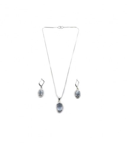 Generic Women's Brass Silver Plated Pendant Set (Grey)
