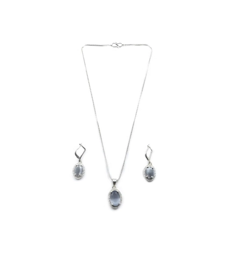 Generic Women's Brass Silver Plated Pendant Set (Grey) Generic Women's Brass Silver Plated Pendant Set (Grey)