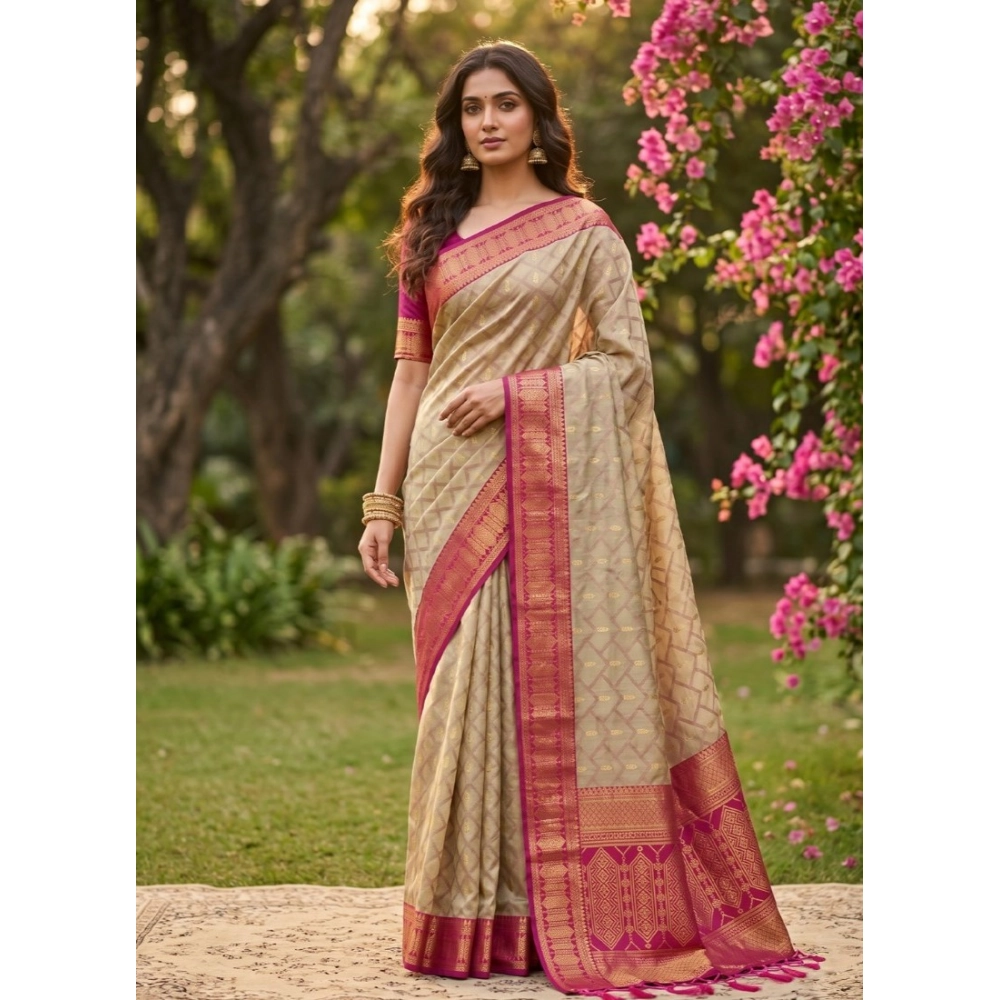 Generic Women's Cotton Printed Saree With Unstitched Blouse 5.5Mtr (Multicolor)
