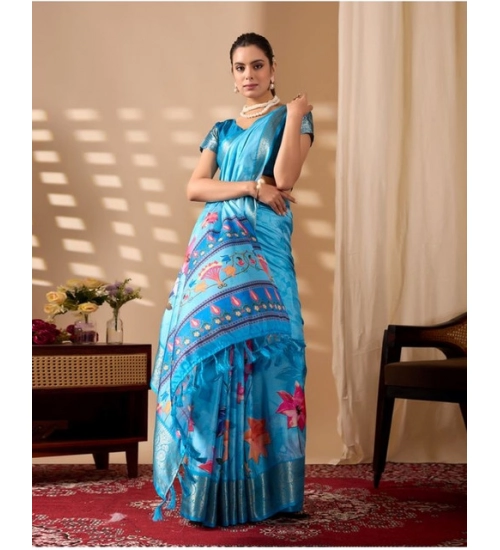 Generic Women's Faux_Silk Printed Saree With Unstitched Blouse 5.5Mtr (Sky_Blue) Generic Women's Faux_Silk Printed Saree With Unstitched Blouse 5.5Mtr (Sky_Blue)