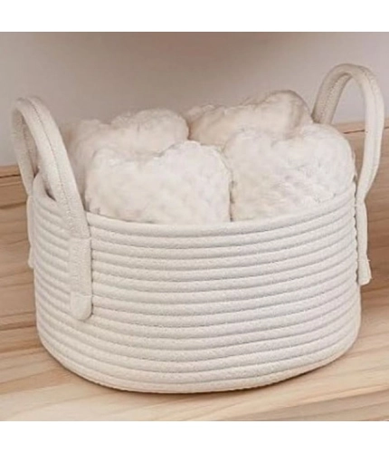 Generic Cotton Pack Of_1 Basket 7x5 Inch Storage Basket For Clothes (White)