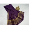 Generic Women's Crepe Chit Pallu Solid Saree With Unstitched Blouse 5.5Mtr (Dark Purple)