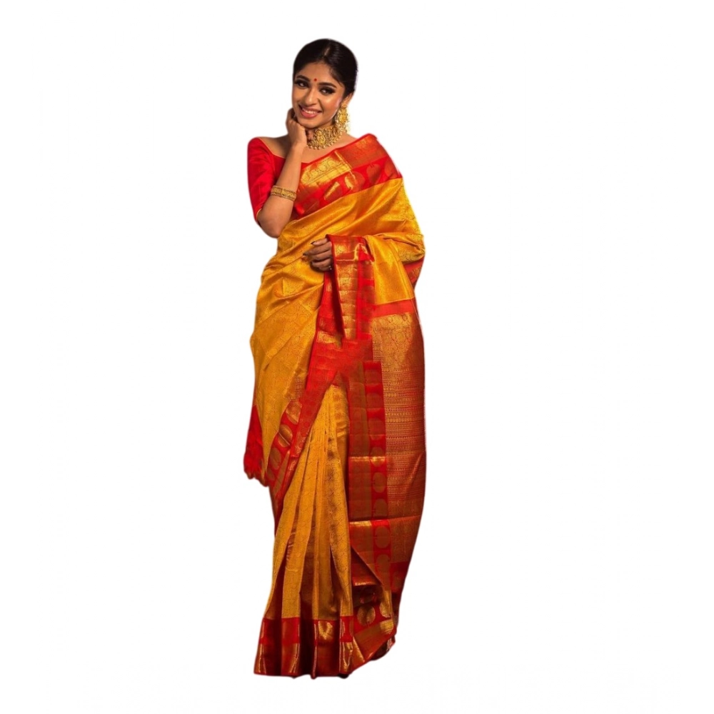 Generic Women's Soft Litchi Silk Jacquard Work Saree With Unstitched Blouse 5.5Mtr (Mustard Yellow) Generic Women's Soft Litchi Silk Jacquard Work Saree With Unstitched Blouse 5.5Mtr (Mustard Yellow)