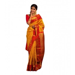 Generic Women's Soft Litchi Silk Jacquard Work Saree With Unstitched Blouse 5.5Mtr (Mustard Yellow)