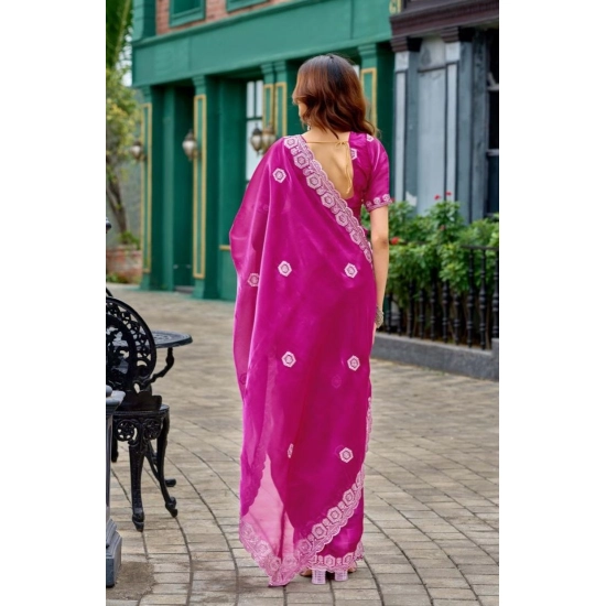 Generic Women's Faux Shimmer Geometric Ready to wear Saree With Unstitched Blouse 5.5Mtr (Pink) Generic Women's Faux Shimmer Geometric Ready to wear Saree With Unstitched Blouse 5.5Mtr (Pink)