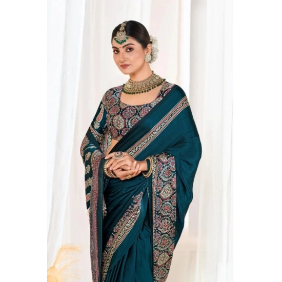 Generic Women's Crepe Printed Saree With Unstitched Blouse 5.5Mtr (Teal) Generic Women's Crepe Printed Saree With Unstitched Blouse 5.5Mtr (Teal)