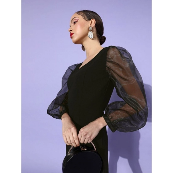 Generic Women's Organza And Polyester Lycra Solid Long Sleeves Dress (Black) Generic Women's Organza And Polyester Lycra Solid Long Sleeves Dress (Black)