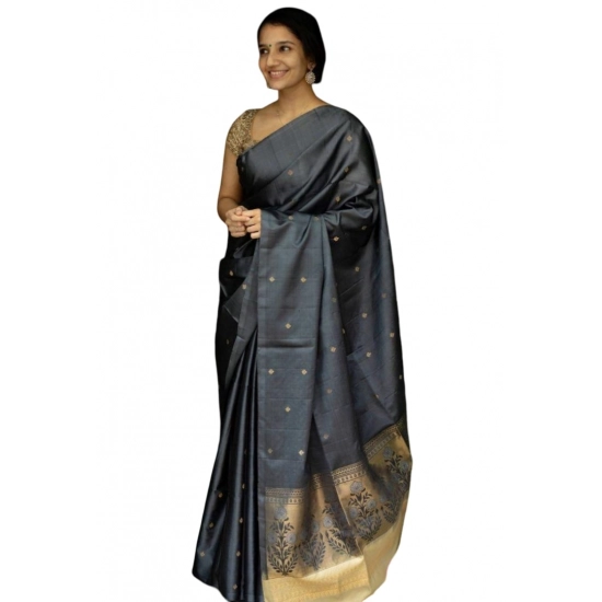 Generic Women's Soft Litchi Silk Jacquard Work Saree With Unstitched Blouse 5.5Mtr (Gray) Generic Women's Soft Litchi Silk Jacquard Work Saree With Unstitched Blouse 5.5Mtr (Gray)