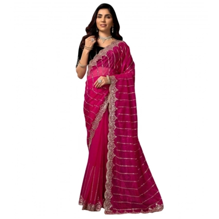 Generic Women's Net Sequence Saree With Unstitched Blouse 5.5Mtr (Pink) Generic Women's Net Sequence Saree With Unstitched Blouse 5.5Mtr (Pink)