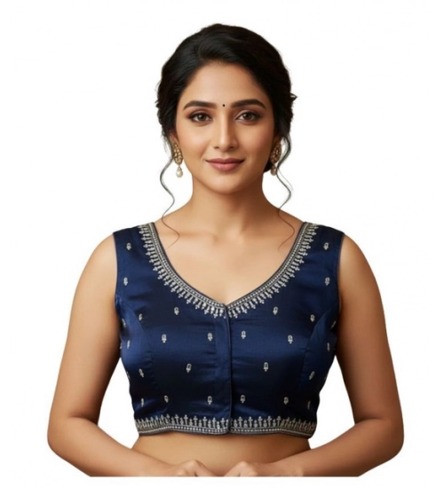 Generic Women's Zimmi Choo Sequin Work V-Neck Padded Blouse (Navy 38 Ready (Self Alterable 36–40)