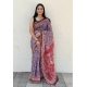 Generic Women's Cotton Hand Bandhani Printed Saree With Unstitched Blouse 5.5Mtr (Purple)