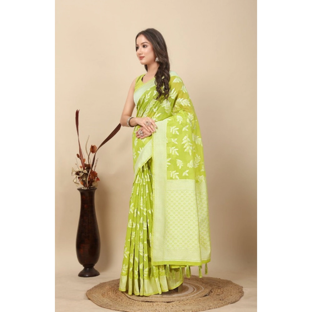 Women's Art Silk Jacquard Printed Saree With Unstitched Blouse 5.5Mtr (Light Green)