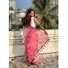 Generic Women's Linen Printed Saree With Unstitched Blouse 5.5Mtr (Pink)