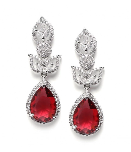 Generic Women's Brass Silver Plated Drop Earrings (Red)