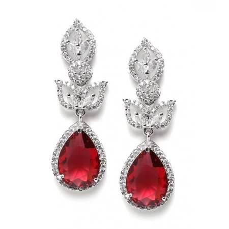 Generic Women's Brass Silver Plated Drop Earrings (Red) Generic Women's Brass Silver Plated Drop Earrings (Red)
