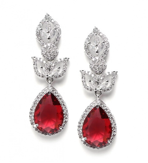 Generic Women's Brass Silver Plated Drop Earrings (Red) Generic Women's Brass Silver Plated Drop Earrings (Red)