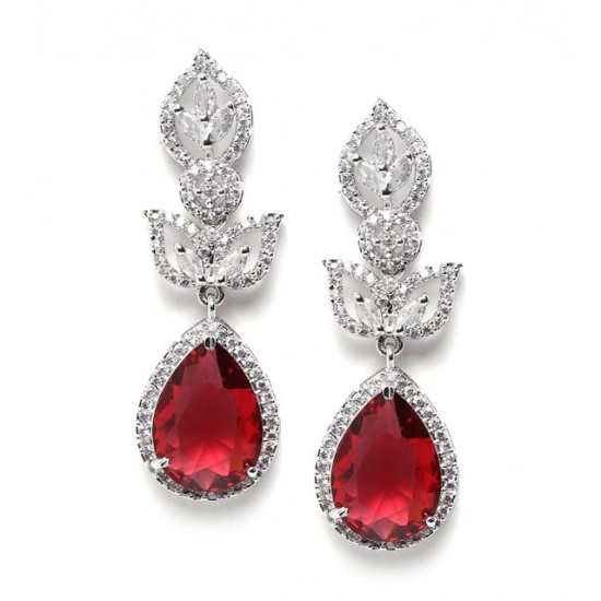 Generic Women's Brass Silver Plated Drop Earrings (Red) Generic Women's Brass Silver Plated Drop Earrings (Red)